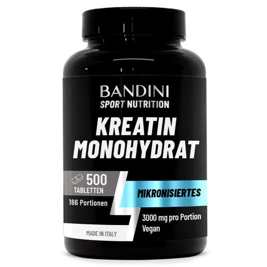 Bandini® Creatin Monohydrat 500 Tabletten | Training, Sport, Fitness | 5 Monate Vorrat | Alternative zu Kreatin Kapseln & Pulver | Pre & Intra Workout | 100% Vegan Kreatinmonohydrat, Mesh Faktor 200