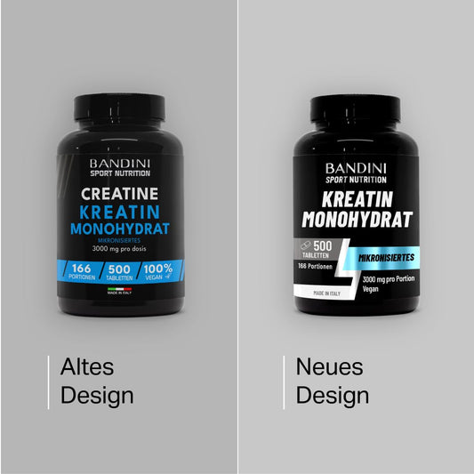 Bandini® Creatin Monohydrat 500 Tabletten | Training, Sport, Fitness | 5 Monate Vorrat | Alternative zu Kreatin Kapseln & Pulver | Pre & Intra Workout | 100% Vegan Kreatinmonohydrat, Mesh Faktor 200