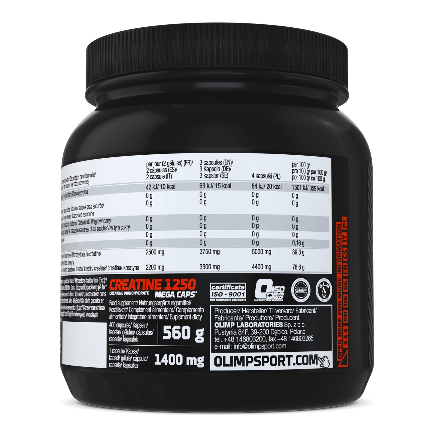 OLIMP Creatine Monohydrat 1250 Kreatin Kapseln Hochdosiertes Nahrungsergänzungsmittel 400 Stück (1er Pack)